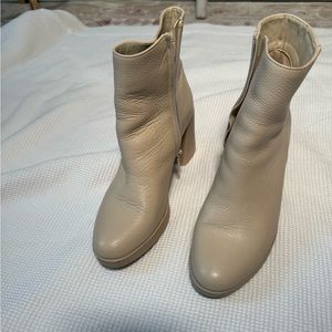 Cream leather platform ankle boots